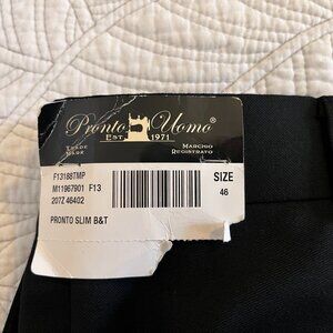 NWT PRONTO UOMO SZ 46 SLIM MODERN FIT 100% WOOL BLACK TROUSERS